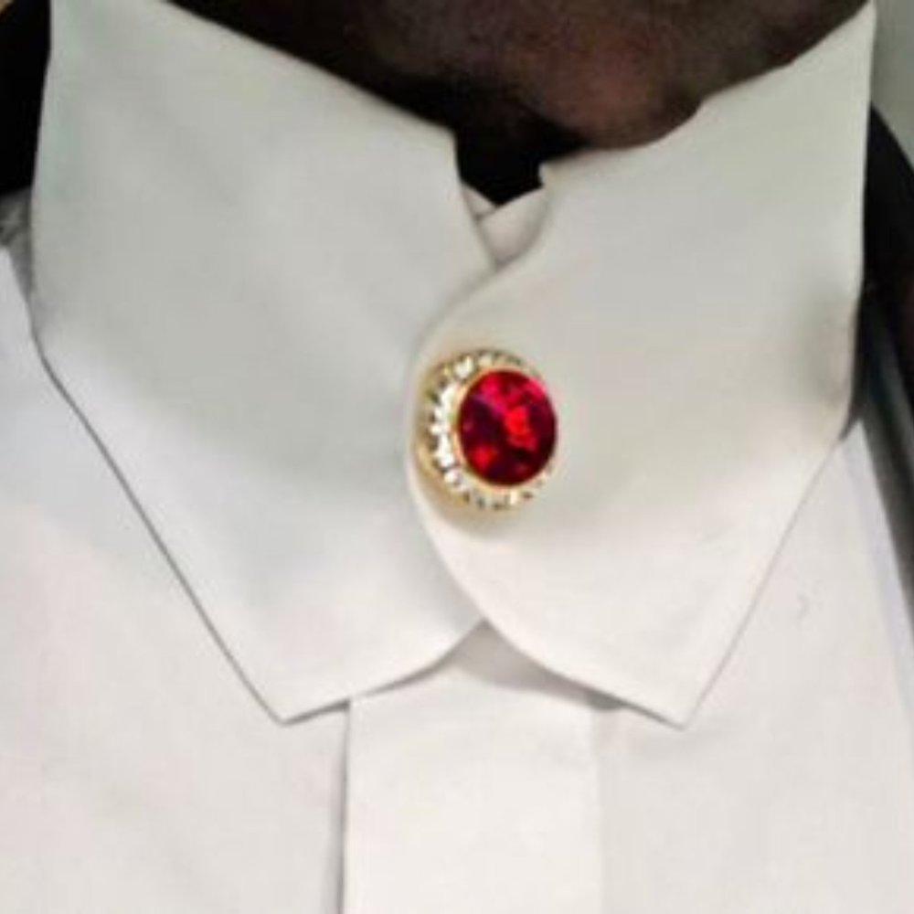 White Casanova Collar Shirt with Red Swarovski